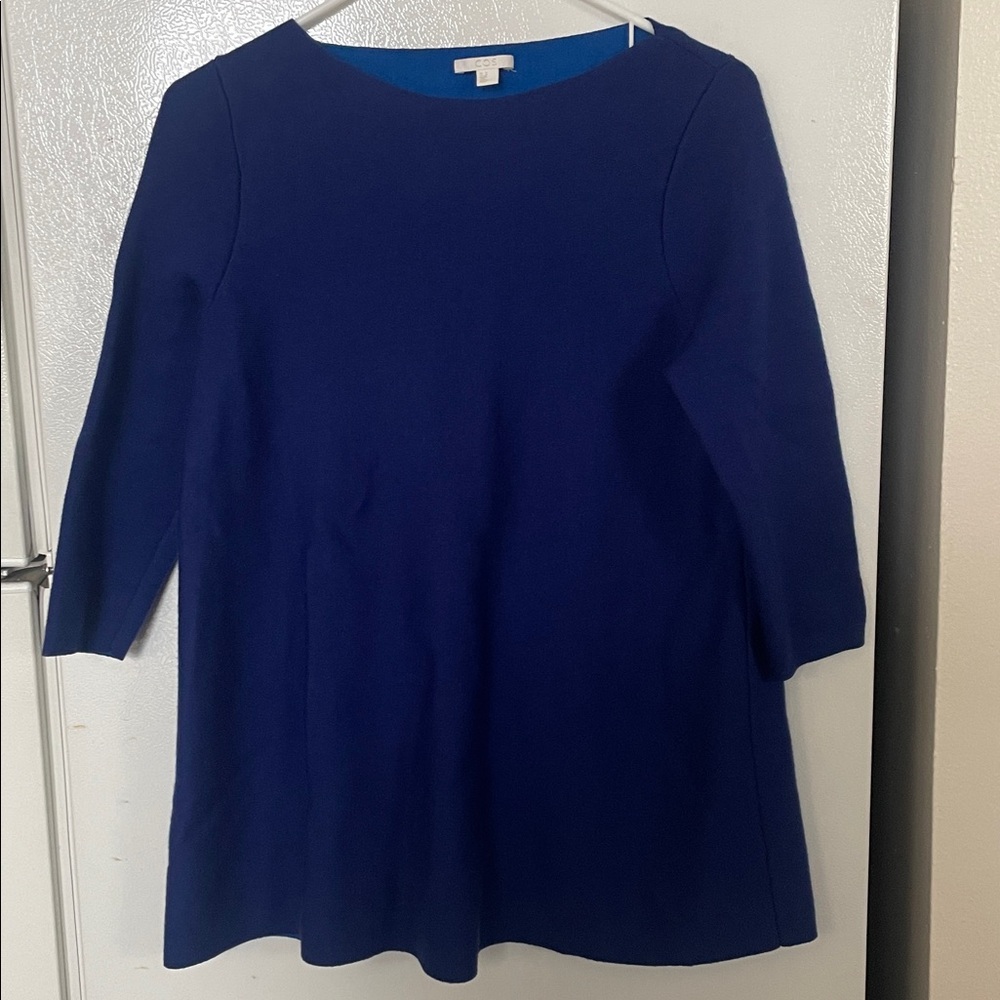 COS Medium Blue‎ Wool 3/4 Quarter Length Sleeve Sweater